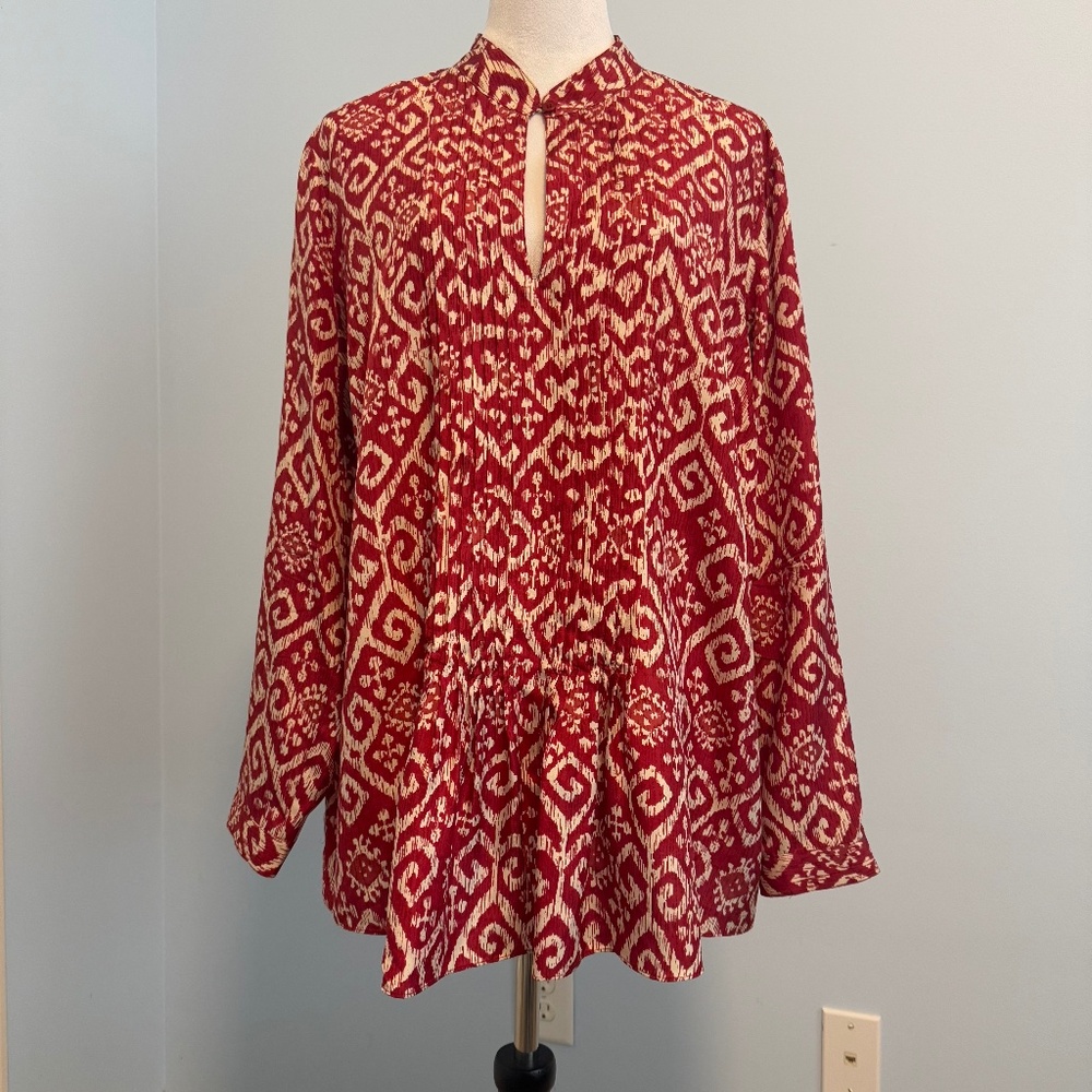 Michael Michael Kors Women’s Plus 100%‎ Silk Long Sleeve Red Blouse Size 16 W